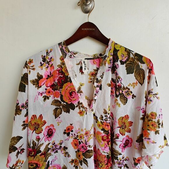 Neem Living Kaftan Coverup White Floral Print Size Medium Large - Picture 3 of 8